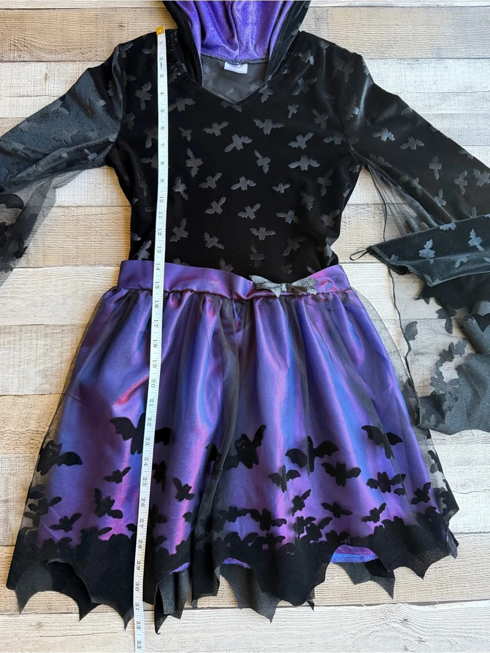 Spirit Halloween Girls Bat Costume Dress Hooded Purple Black Size Large 12-14